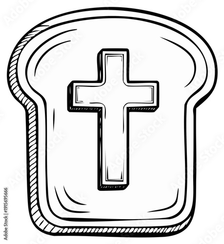 Christian cross symbol embossed on bread slice religious illustration