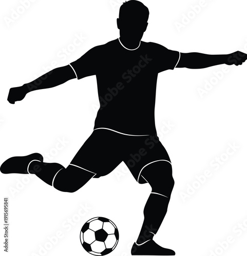 Silhouette of a soccer player kicking a ball Free Vector