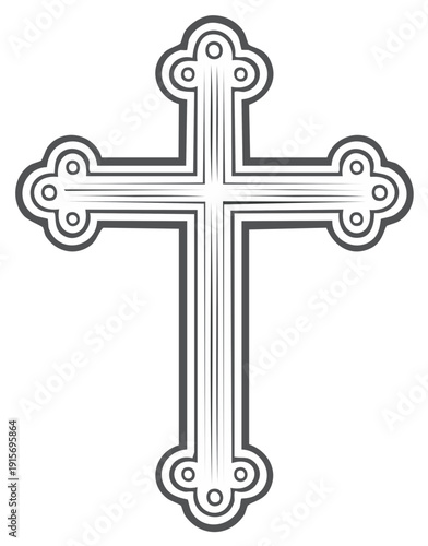 Elegant Eastern Orthodox Cross Symbol Christian Faith Line Art Design Tradition Religion Church Praying Symbolism Vector