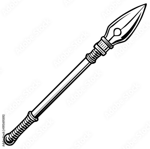 Detailed spear illustration with sharp blade and traditional design