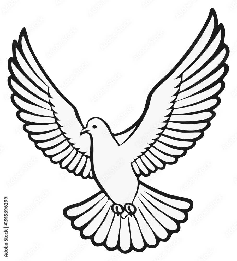 Obraz premium Illustration of a dove in flight, a symbol of peace and freedom, isolated on a white background.