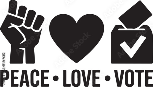 Peace love vote sign with hand heart and ballot box icons on white background vector
