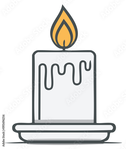 Burning Candle with Dripping Wax in a Simple Cartoon Style Illustration