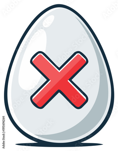 Cartoon Egg with a Red X Mark Symbolizing Error or Rejection