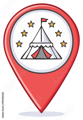 Free Download Map pin icon with a circus tent symbol for an amusement park or carnival location. - GFXLoad