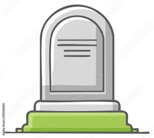 Cartoon gravestone monument on green grass with blank area for inscription