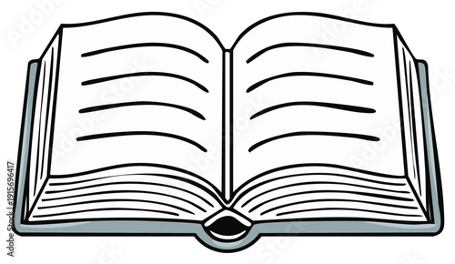 Open book cartoon illustration, blank pages and outline, reading concept