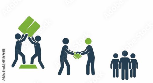 Vector illustration of business collaboration, teamwork, and successful partnership agreement icons depicting professional cooperation