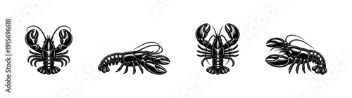 Lobster flat vector icons set. sea life illustrations with crustaceans in a nautical collection