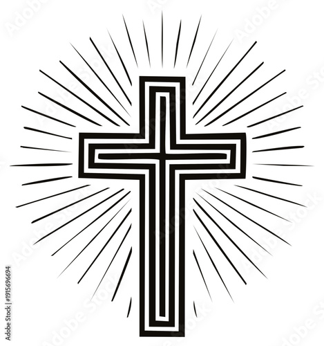 Geometric Cross with Radiant Light Rays Symbolizing Faith and Spirituality