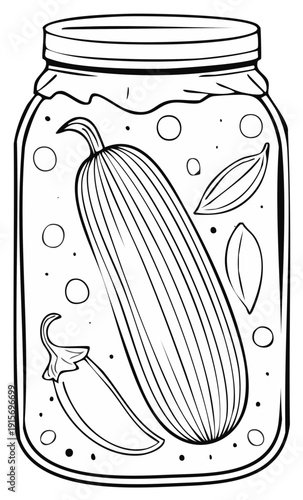 Pickled cucumber and peppers in glass jar