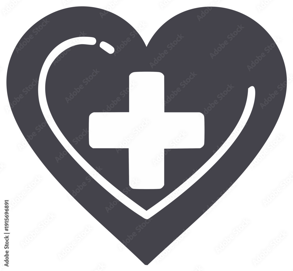 Obraz premium Medical Cross Inside Heart Icon Symbolizing Health Care Wellness and Protection