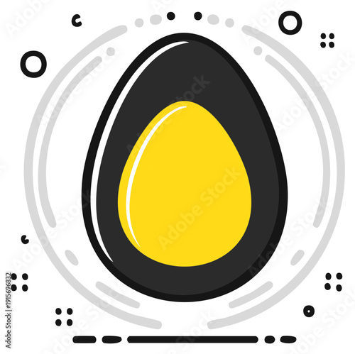 Stylized Hard Boiled Egg Illustration with Yellow Yolk and Black and White Outline