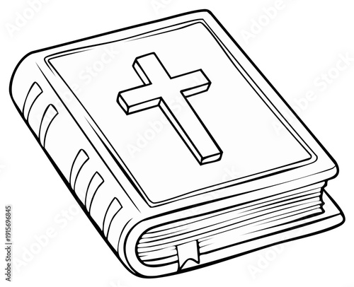 Simple Outline Religious Book with Christian Cross Symbol Illustration