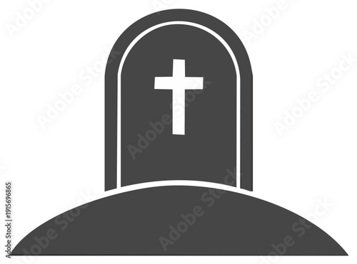Minimalist gravestone icon featuring a Christian cross, symbolizing death, memory, and burial