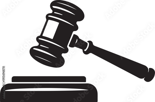 Vector illustration of a wooden judge gavel resting on a sound block isolated on transparent background vector
