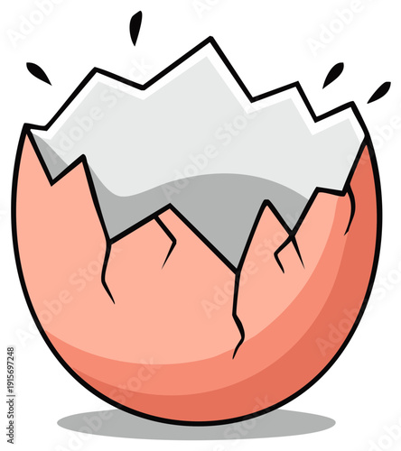 Broken eggshell illustration, cracked shell, cartoon design. Isolated element.
