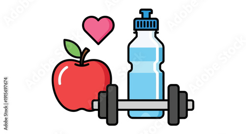 Healthy Lifestyle with Apple and Water Bottle.