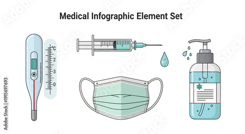 Medical Infographic Elements with Thermometer and Sanitizer.