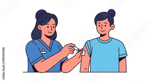 Nurse Administering Vaccine to Young Man.