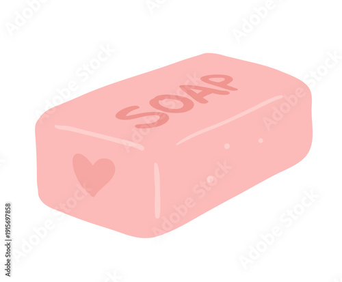 Vector illustration of pink soap bar. Flat design hygiene isolated object.