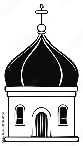 Stylized Eastern Orthodox Church Building Illustration with Onion Dome and Religious Cross Symbol