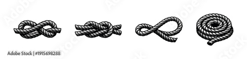 Rope knot flat vector icons set. nautical and marine symbol collection. sailing elements