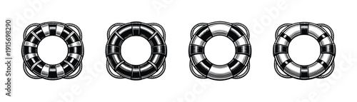 Flat vector icons set: nautical lifebuoys collection, marine safety symbols, life saver designs