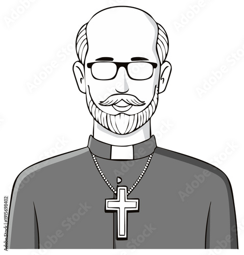 Cleric Portrait Wearing Cross Necklace and Glasses