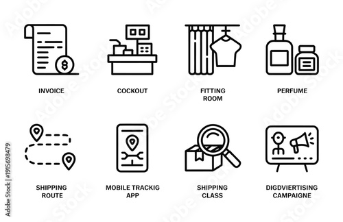 Collection of vector icons representing social distancing and hygiene practices