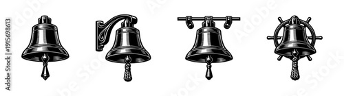 Ship bells vector collection. flat vector icons set for nautical decor and maritime symbols