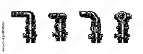Industrial pipe flat vector icons set – mechanical, engineering components collection