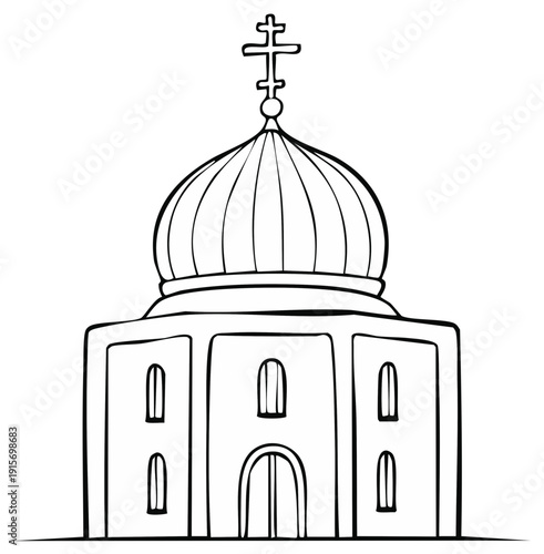 Orthodox Church Building Exterior Simple Outline Drawing Architectural Landmark