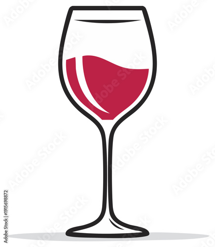 Elegant wine glass filled with rich red wine simple vector illustration