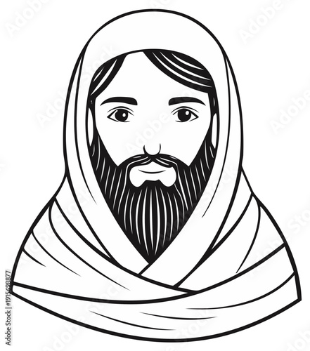 Biblical Prophet Man Portrait Religious Figure with Beard and Hooded Robe