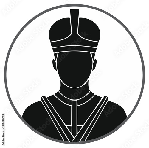 Silhouette Icon of a Person in Ceremonial Religious Vestments and Crown