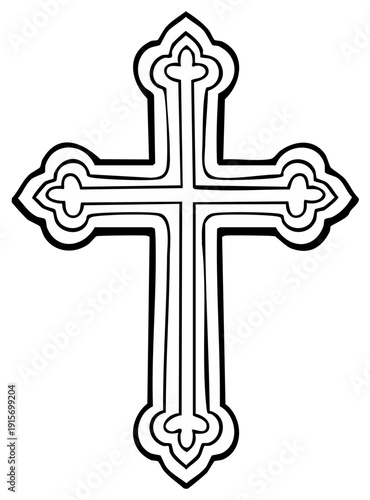 Ornate Black and White Line Art Christian Cross Symbol