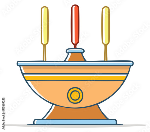 Traditional Asian censer with burning incense sticks for spiritual ceremony and worship