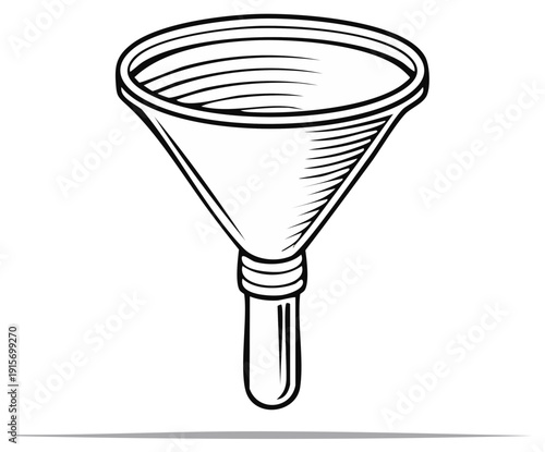 Illustration of a funnel, contour drawing, isolated on white background