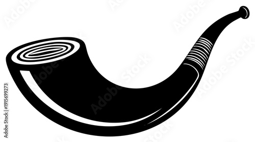Traditional shofar ram horn illustration black and white vector icon for Jewish holidays