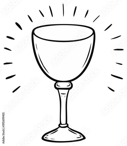 Hand drawn glowing chalice illustration of a shiny trophy cup or holy grail