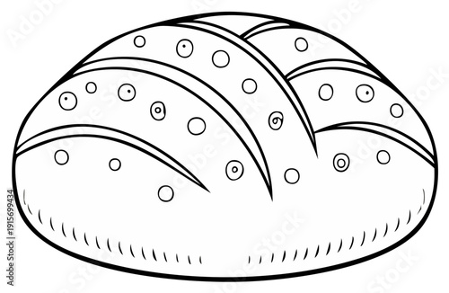 Rustic Round Bread Loaf with Scoring and Seed Details Sketch