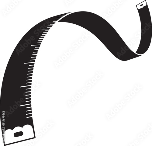 A curved black and white illustration of a flexible measuring tape