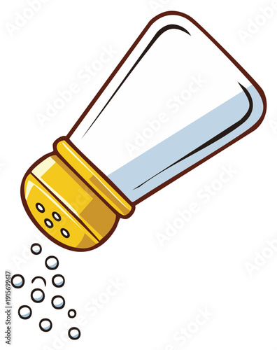 Cartoon salt shaker pouring out seasonings or spices