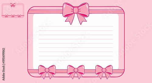 Cute vector pink frame with three small bows and one large bow