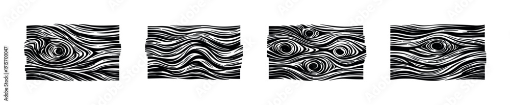 Fototapeta premium Wood texture flat vector icons set: swirled and wavy patterns, natural and abstract designs