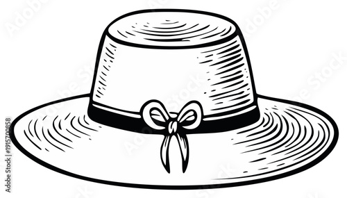 Stylish wide brim hat with bow ribbon illustration sketch