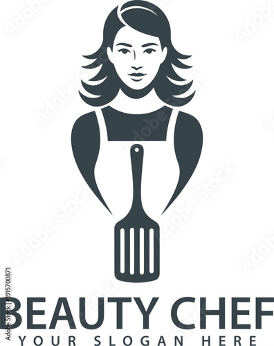 Woman wearing apron holding spatula beauty chef vector illustration graphic