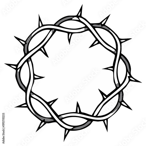 Black and white illustration of a crown of thorns a religious symbol of sacrifice