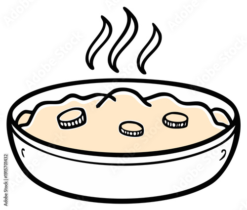 Simple cartoon illustration of a hot bowl of steaming porridge or oatmeal for breakfast